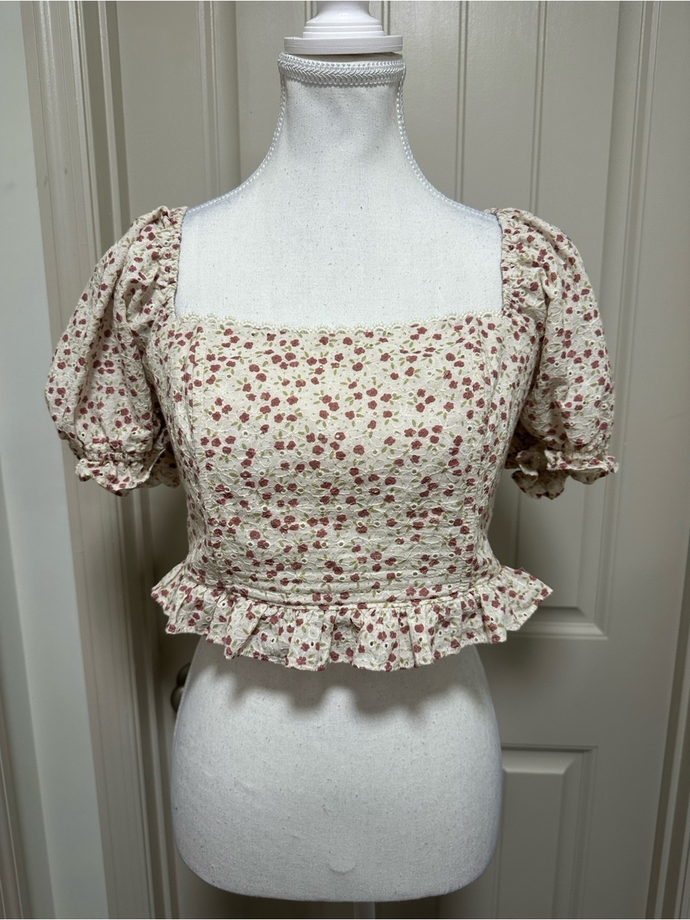 Altar'd State Cream Crop Top with Pink Floral